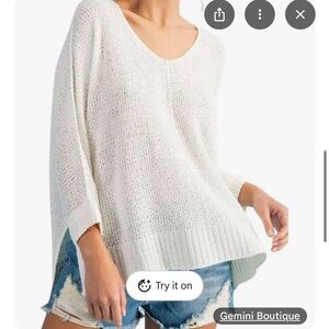 Eesome Cream and Green Crew Neck Sweater